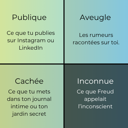 Fenêtre de johari - zone publique -zone aveugle - zone cachée -zone inconnu